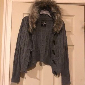 ECKO UNLTD- gray sweater with faux fur hood